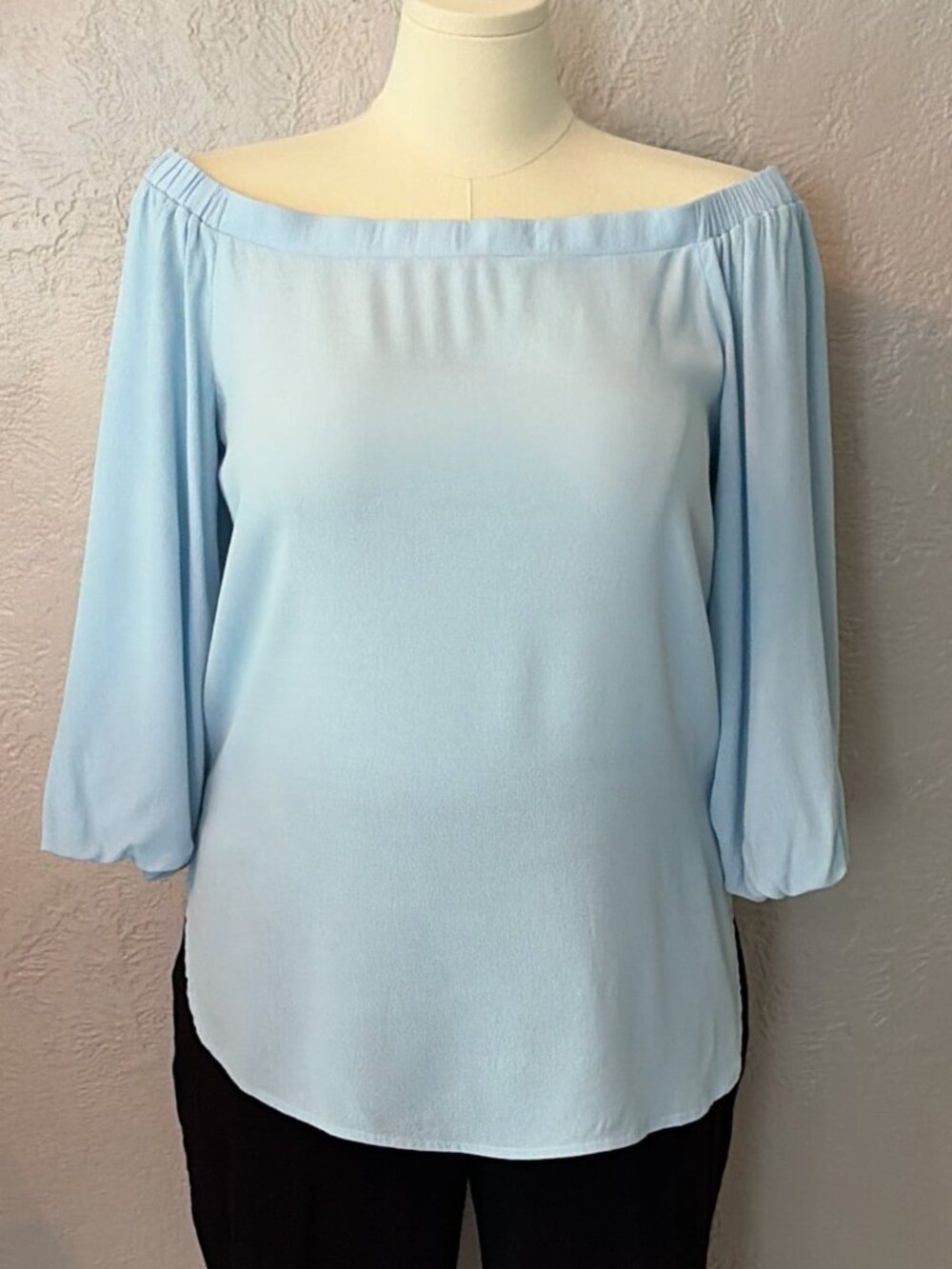 Baby Blue Off Shoulder Flowy Balloon Sleeve Top Blouse Size XL